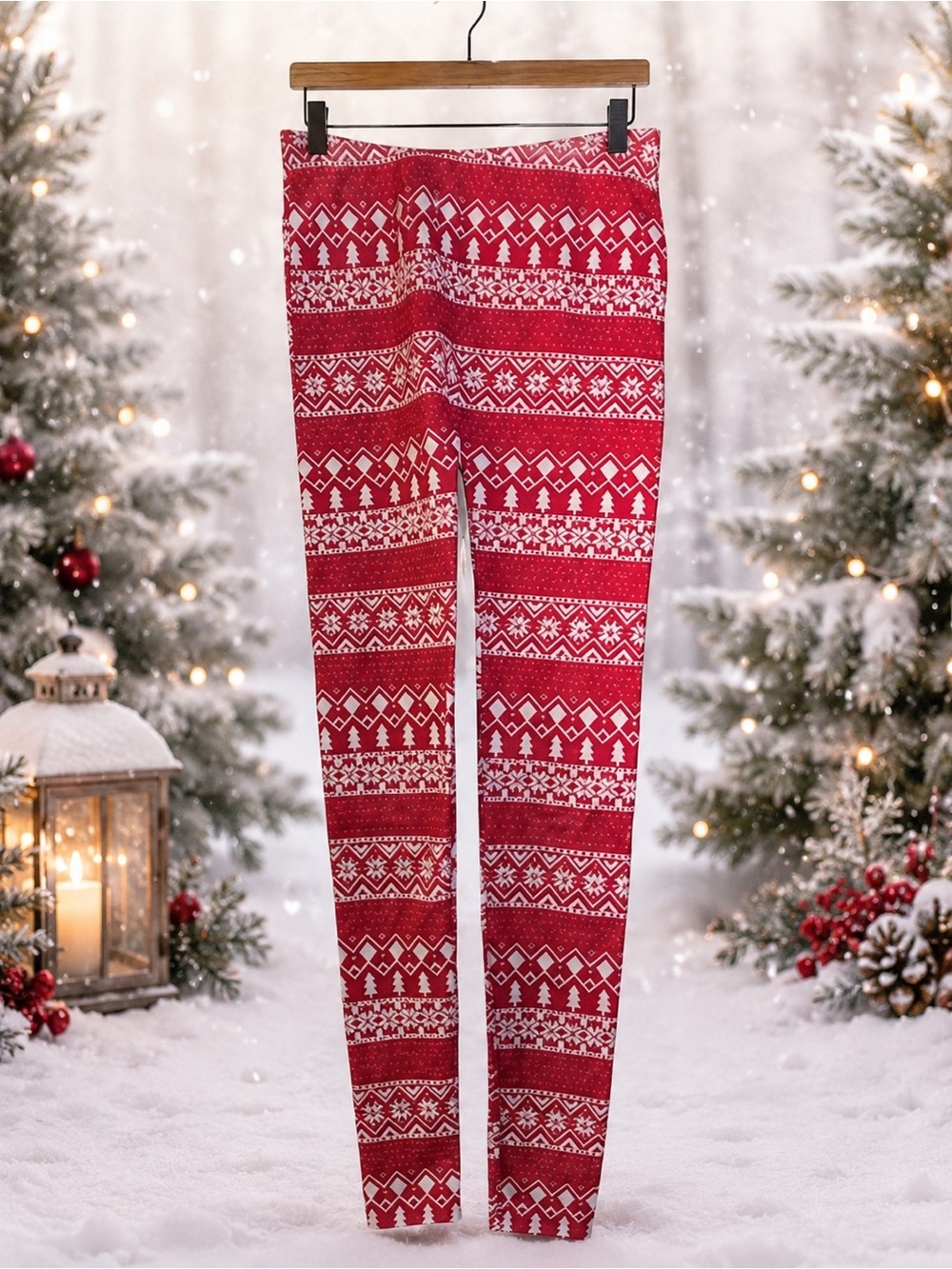 Red Patterned Kids Leggings